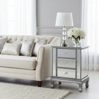 Furnifact Glam Mirrored End Table with 3 Drawers, Small Accent Nightstand for Bedroom or Living Room, Easy 2-Step Assembly, Silver