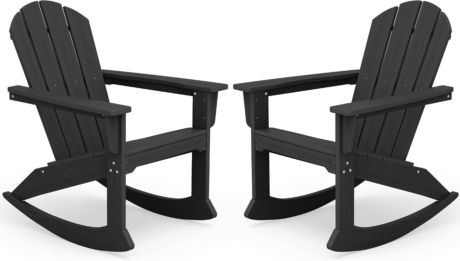 SERWALL Outdoor HDPE Adirondack Rocking Chairs Set of 2, All-Weather, Black | The rocking chair features safe rocking design, ergnomic structure and all-weather HDPE frame for lasting outdoor use