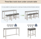 KEIKI 4-Piece Bar Table Set with Charging Ports, 59" Industrial Kitchen Table with 3 Upholstered Stools, Durable Wood Frame for Living or Dining Room, Gray & White
