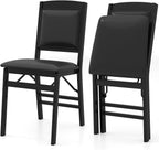 COSTWAY Folding Dining Chairs Set of 2, Wooden Kitchen Side Chairs w/Padded Seat, Solid Wood Frame, 400 LBS Load Bearing, No Assembly Needed, Vintage Foldable Chairs for Dining Living Room, Black