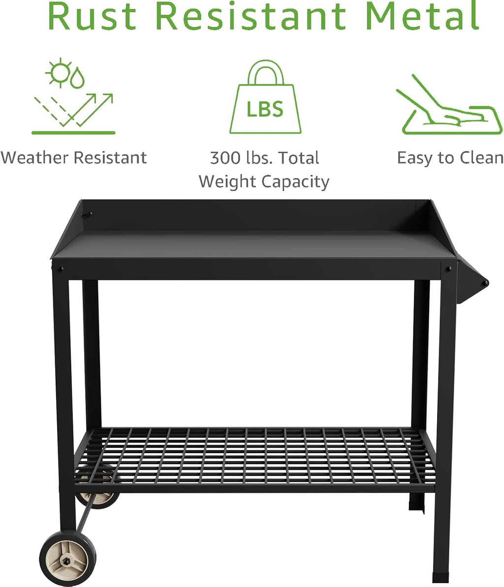 Metal Potting Bench with Wheels Planting Table for Outdoor Gardening Work Benches for Outside Potters Station Weatherproof