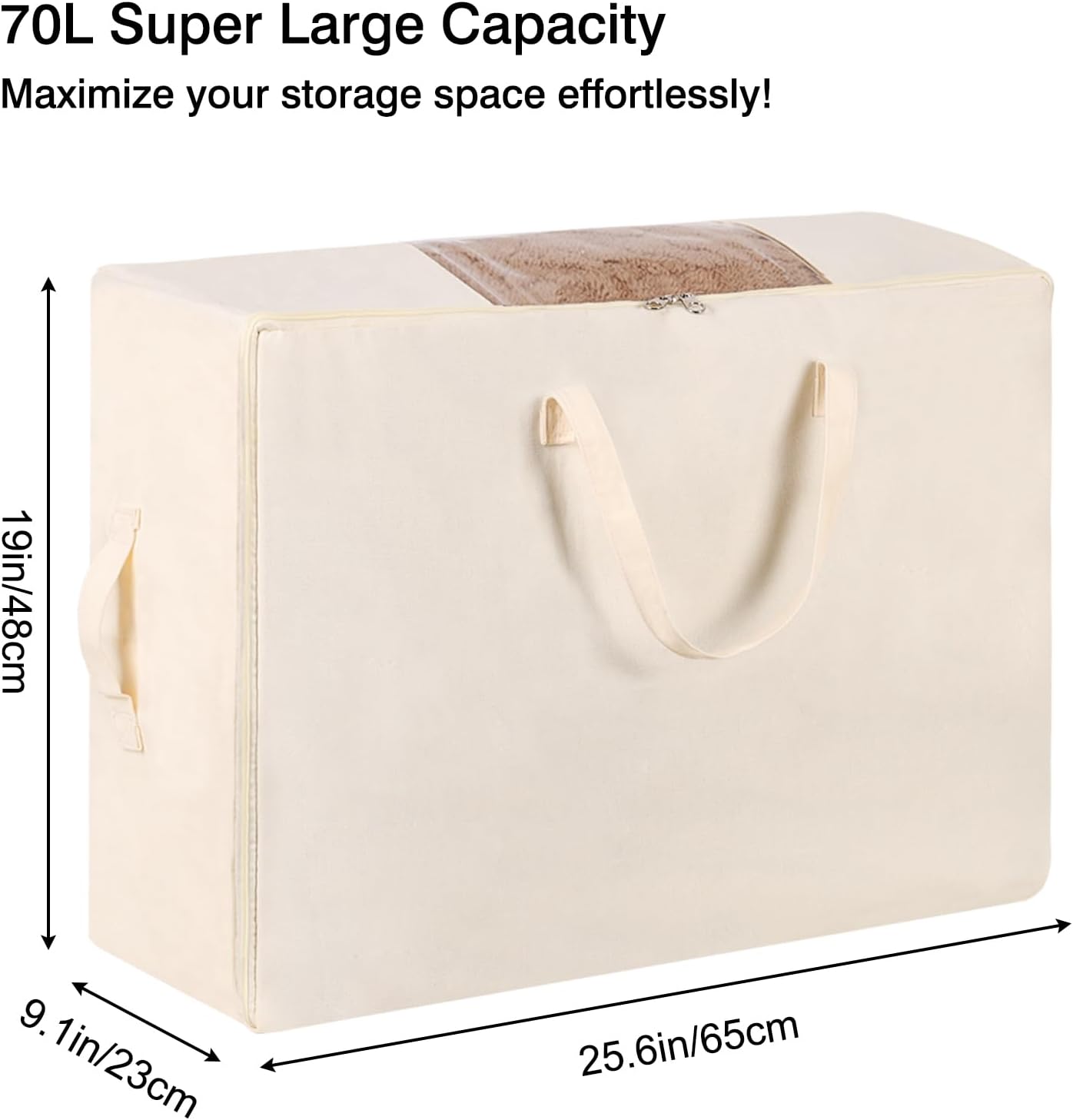YGEOMER Blanket Storage Bags, Canvas Foldable Closet Organizers Containers with Reinforced Handle for Dorm Bedroom Closet Clothing Comforters Pillows Toys, 2 Pack
