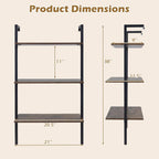 Giantex Ladder Shelf Set of 2, 3-Tier Wood Wall Mounted Bookshelf with Metal Frame, Industrial Open Storage Rack and Display Shelves, Wooden Floating Shelving Unit for Living Room, Office
