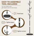 MISSLO Heavy Duty Coat Rack Freestanding with Stable Wood Base Metal Coat Tree Adjustable Coats Hanger Stand with 6 Hooks Clothes Tree for Jackets, Hats, Bags Standing Purse Rack for Bedroom, Office