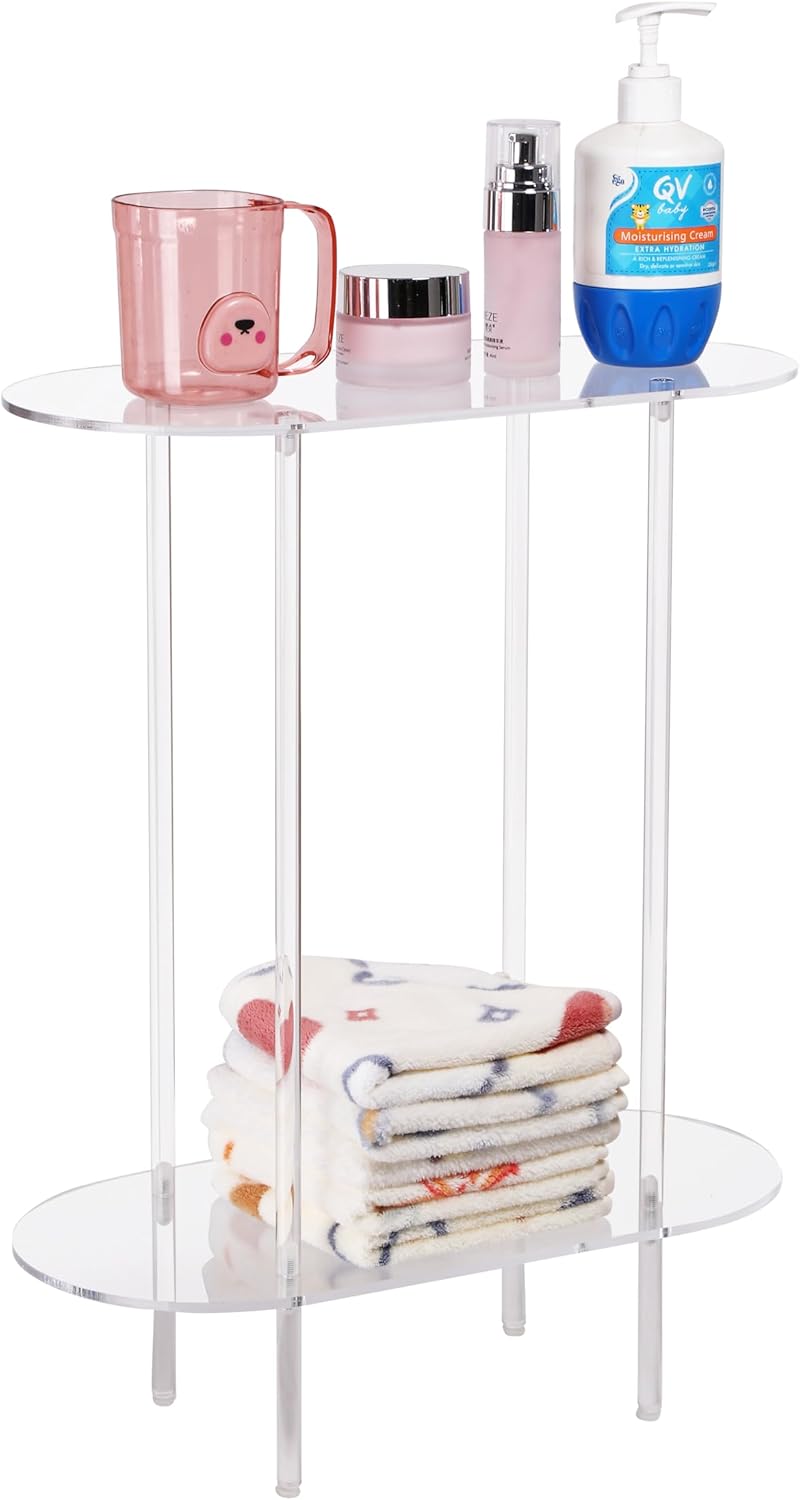 Clear Acrylic Side Table – Small Acrylic End Table, Thin Bedside Night Stand Skinny Living Room Clear Office Furniture (Oval)