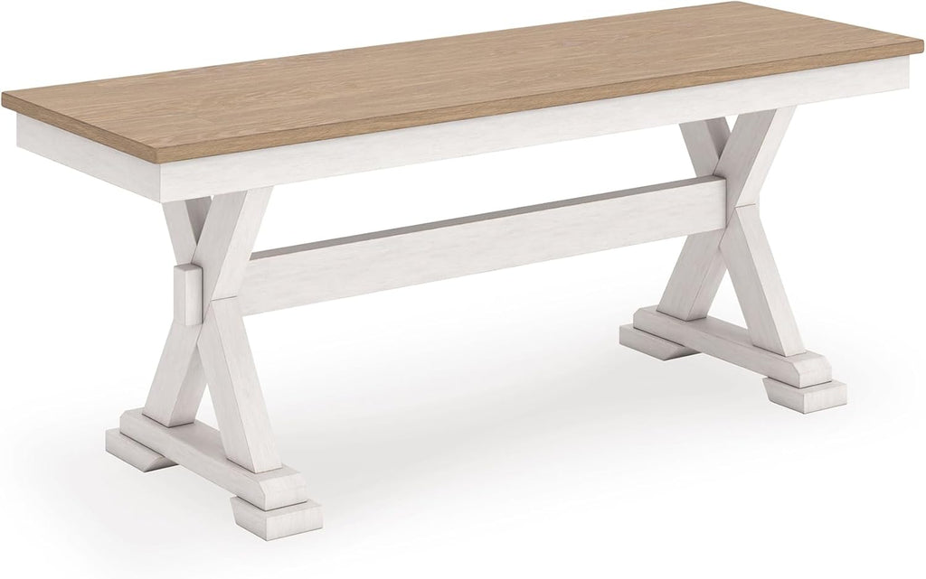 Signature Design by Ashley Westlinport Farmhouse 48" Dining Bench with Antiqued Finish, Antique White