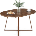 LITTLE TREE 59-Inch Oval Wooden Dining Table for 4-6, Kitchen Round Table with Metal Cross Base, Modern Farmhouse Dining Table for Small Space, Dining Room, Apartment, Living Room, Walnut (Table Only)
