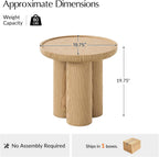 HULALA HOME Modern Round Side Table, 19.75" Oak Wood Veneer End Table with Sculptural 3-Post Base, Fully Assembled Contemporary Accent Table for Living Room, Bedroom, Small Spaces, Oak