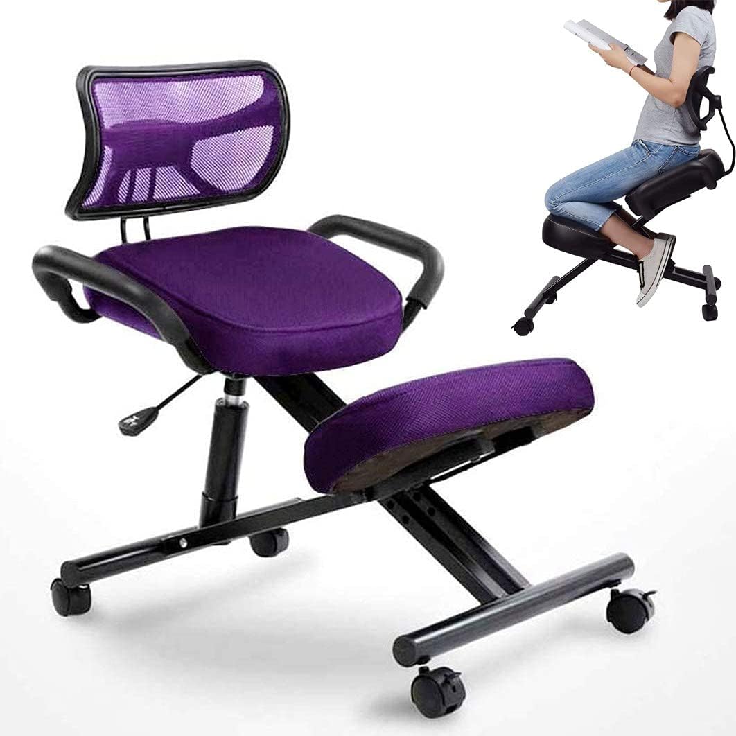 Kneeling Chair with Adjustable Back rt and Roller for Improved, Comfortable for Home and Office Use (E)
