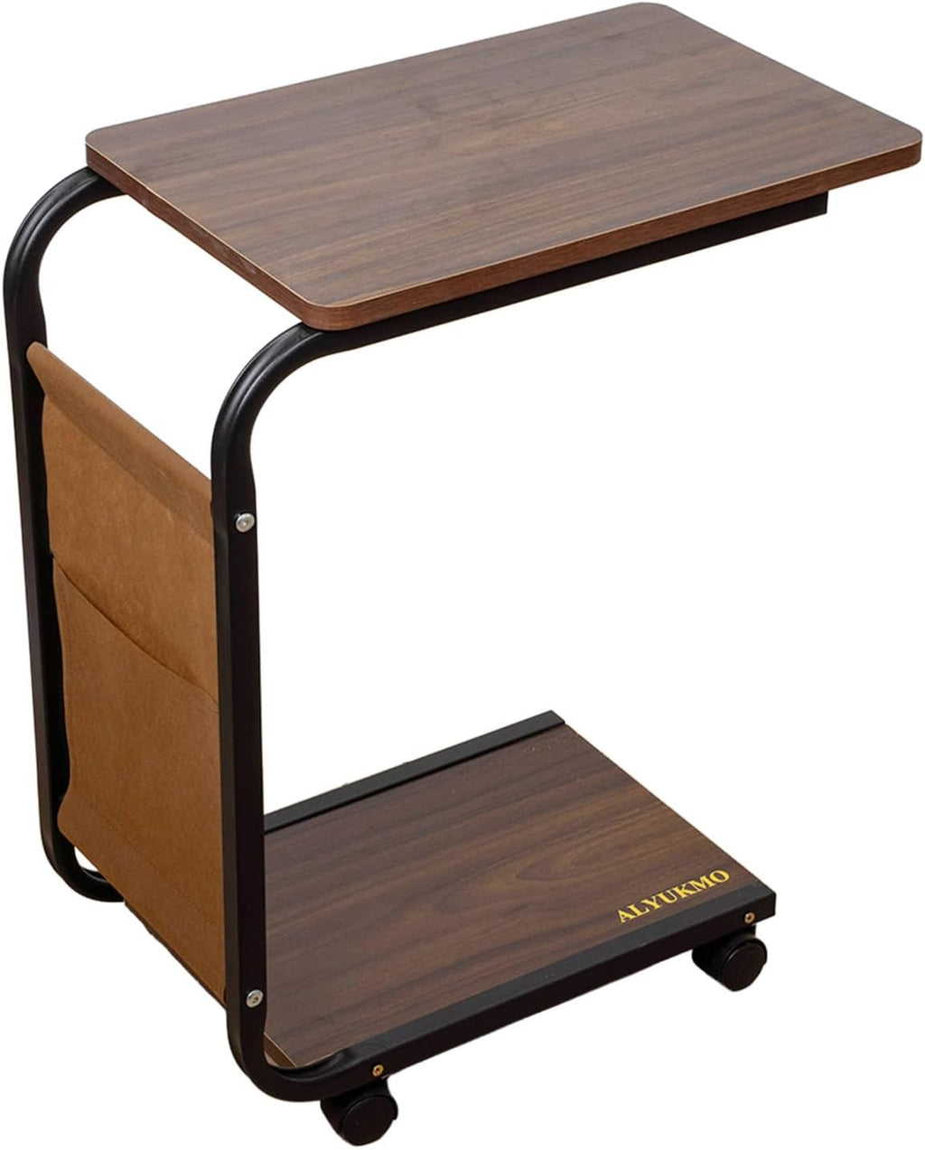 ALYUKMO End Table for Couch with Large Tabletop,Height Side Rounded Metal Corners Table with Wheel,C Shaped End Small End Table for Small Spaces, Living Room,Laptop