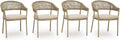 Signature Design by Ashley Ocean Park Set of 4 Outdoor Chairs with Cushions, Stackable, Rope Back, Powder Coated Aluminum Frame, Performance Fabric, Beige