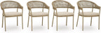 Signature Design by Ashley Ocean Park Set of 4 Outdoor Chairs with Cushions, Stackable, Rope Back, Powder Coated Aluminum Frame, Performance Fabric, Beige