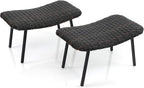Tangkula Set of 2 Patio Ottomans, Multipurpose Rattan Ottomans w/Padded Quick Dry Foam & Heavy-Duty Metal Legs, Outdoor Wicker Footrest Extra Seating for Poolside, Backyard All Weather Resistant