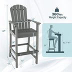 Giantex Outdoor HDPE Bar Stool, Tall Adirondack Chair with Armrests and Footrest, 30 Inches Counter Height Bar Stool for Garden, Backyard, Weather Resistance, Easy Maintenance (1, Gray)