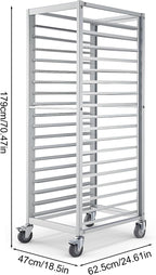 Bun Pan Rack,18 Tier Aluminum Commercial Bakery Racks with 4 Wheels, Home Commercial Kitchen Bakery Cooling Rack for Restaurant Cafeteria Pizzeria, 18.5" W x 24.6" Lx 70" H