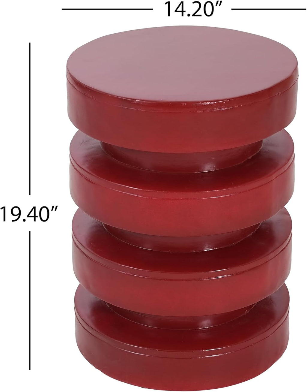 14.2" W Round End Table with 3-Tier Design, Modern MGO Side Table for Indoor Outdoor, Patio Balcony Living Room Accent Furniture, Red Color