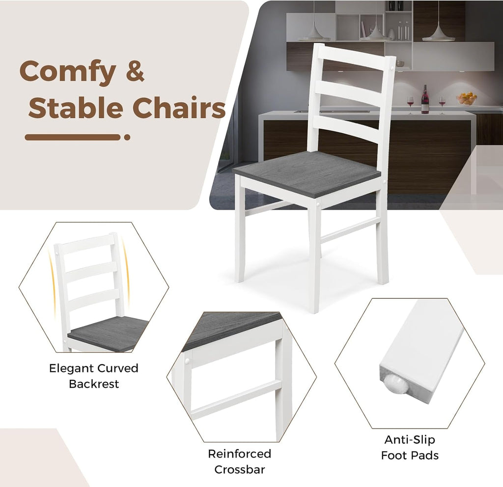 COSTWAY Dining Table Set for 4, 5-Piece Dinette Set with Rubber Wood Legs, Anti-Slip Pads & Space-Saving Design, Farmhouse Kitchen Table and Chairs for Kitchen, Apartment, Studio