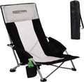 YOUNG WOOD High Beach Chair, Camping Chair, High Back Extra Wide Seat Chair with Comfortable Pillow & Storage Pocketsuitable for Adults, Children and Pets Fishing, PLoad Capacity 350lb,Black.1p