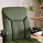 Leather Executive Office Chair - Ergonomic Computer Chair with Flip-up Arms Comfy PU Leather Home Desk Chairs Mid Back Support Adjustable Height Tilt Lock Swivel Rolling Wheels, Green