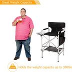 mefeir 31" Tall Folding Directors Chair with Side Table Storage Bag,Portable Makeup Artist Bar Height, Aluminum Frame 300 lbs Capacity, 19.2" D x 23.6" W x 45.6" H