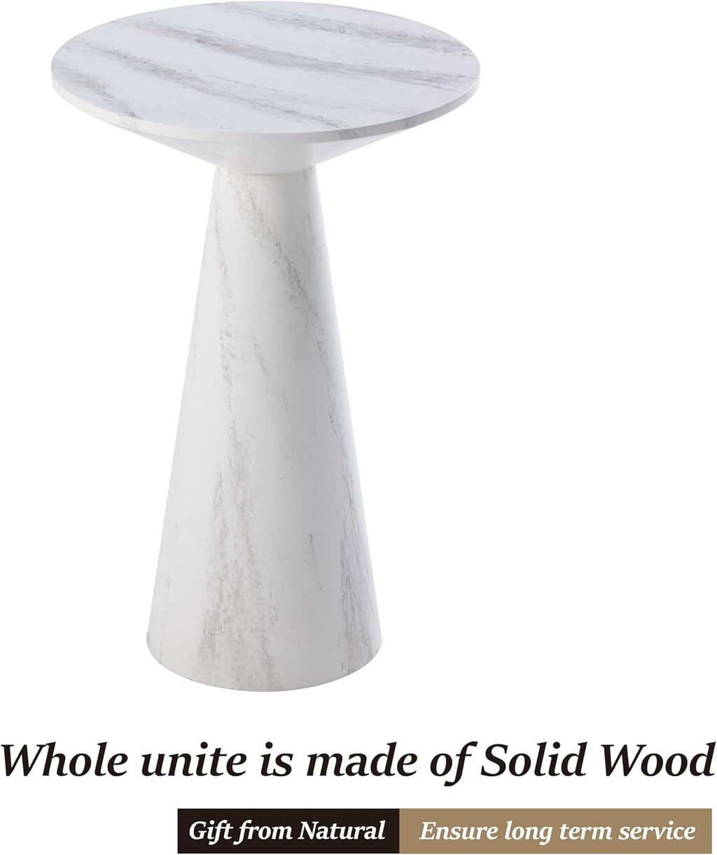 COZAYH Modern Pedestal End Table Round Wood Martini Table, Plant Stand Drink Table for Small Spaces, White Marble Colour