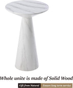 COZAYH Modern Pedestal End Table Round Wood Martini Table, Plant Stand Drink Table for Small Spaces, White Marble Colour
