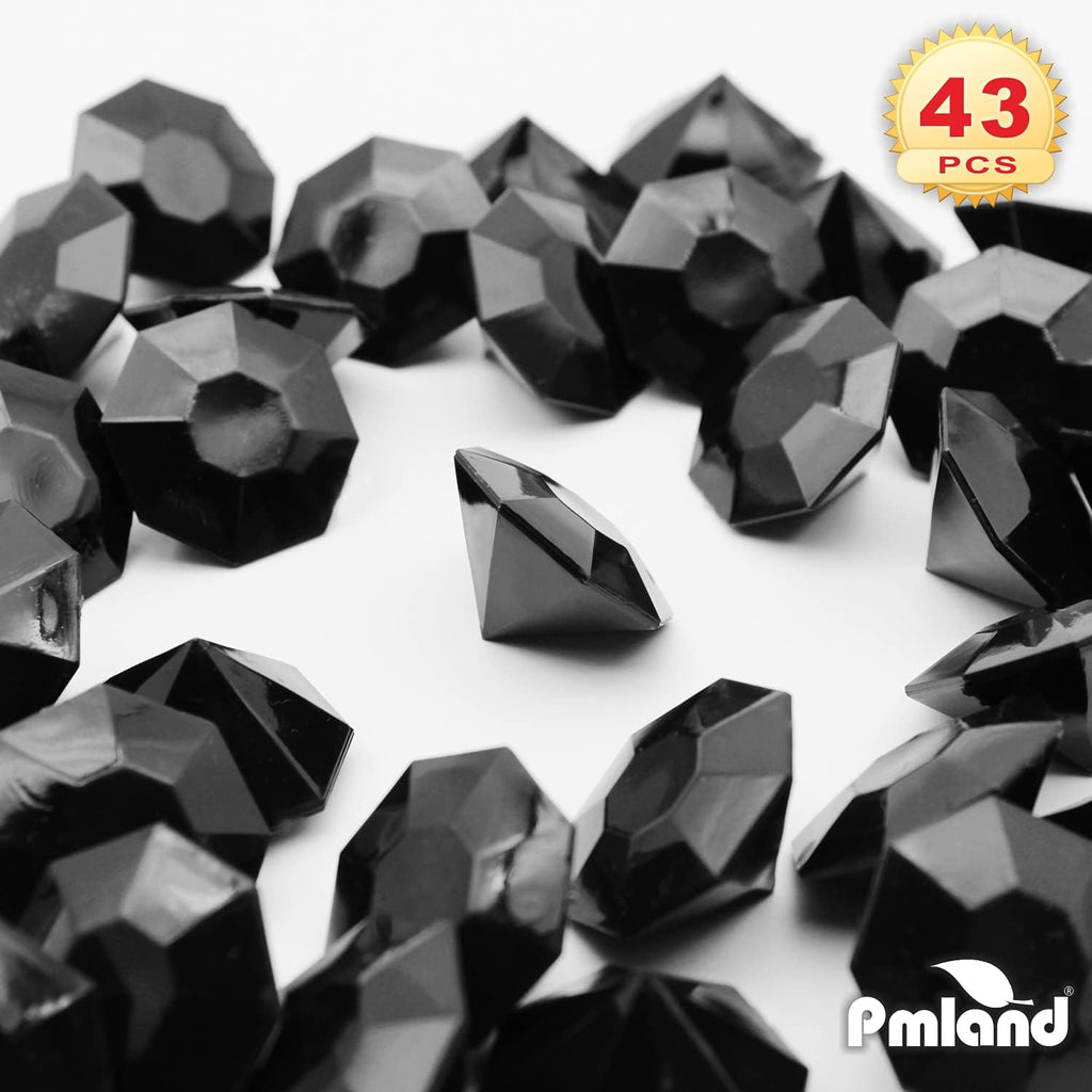 PMLAND 40+ Pieces Large Acrylic Diamond Crystals Gems Treasure Gemstones for Table Scatters Vase Fillers Decoration Party Treasure Hunting Arts and Crafts - Black
