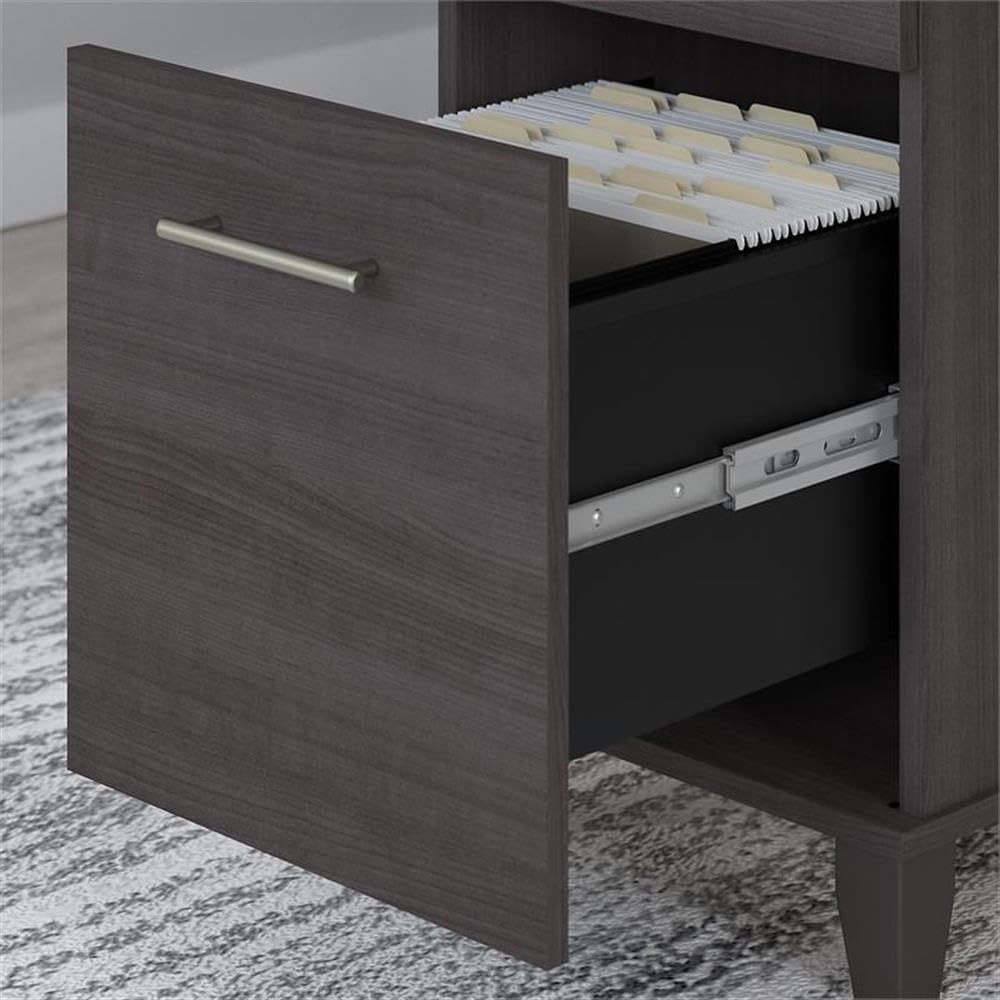Bush Furniture Somerset 72W 3 Position Sit to Stand L Shaped Desk with Hutch and Bookcase in Storm Gray
