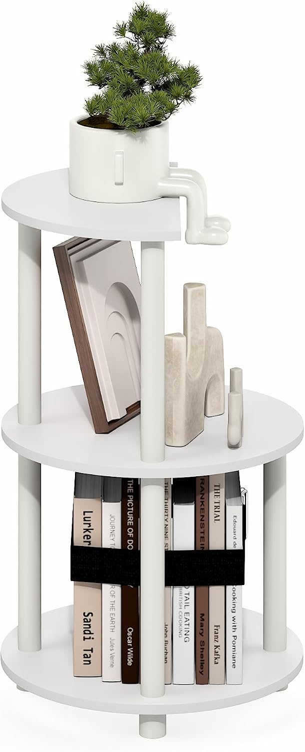 Furinno Turn-N-Tube Side Table, 3-Tier Round End Table, Half Round Top Panel Night Stand, Nightstand, Bedside Table with Open Shelf, for Living Room, Bedroom, Plain White