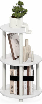 Furinno Turn-N-Tube Side Table, 3-Tier Round End Table, Half Round Top Panel Night Stand, Nightstand, Bedside Table with Open Shelf, for Living Room, Bedroom, Plain White
