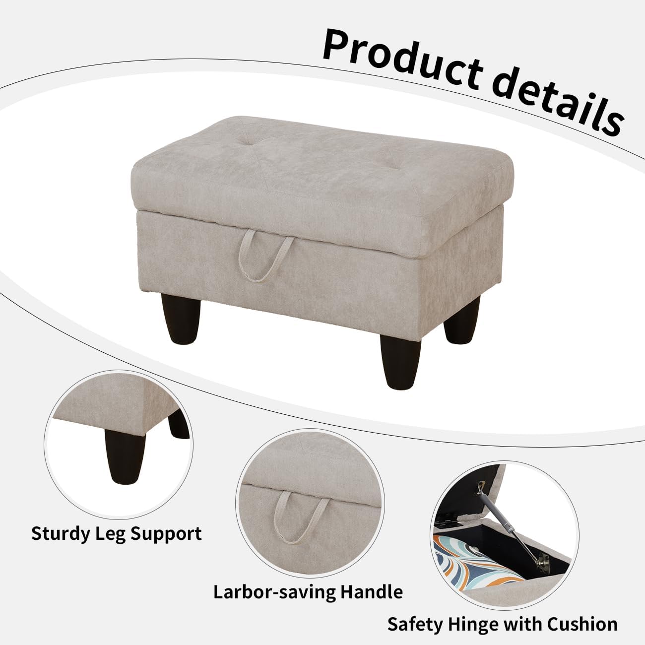Storage Ottoman Bench,28.5" Large Square Ottoman with Storage, Foot Rest Footstool Bench Coffee Table with Thick Cushion for Home Decor/Entryway/Living Room/Bedroom/Rv Car,Brown Light Flannel
