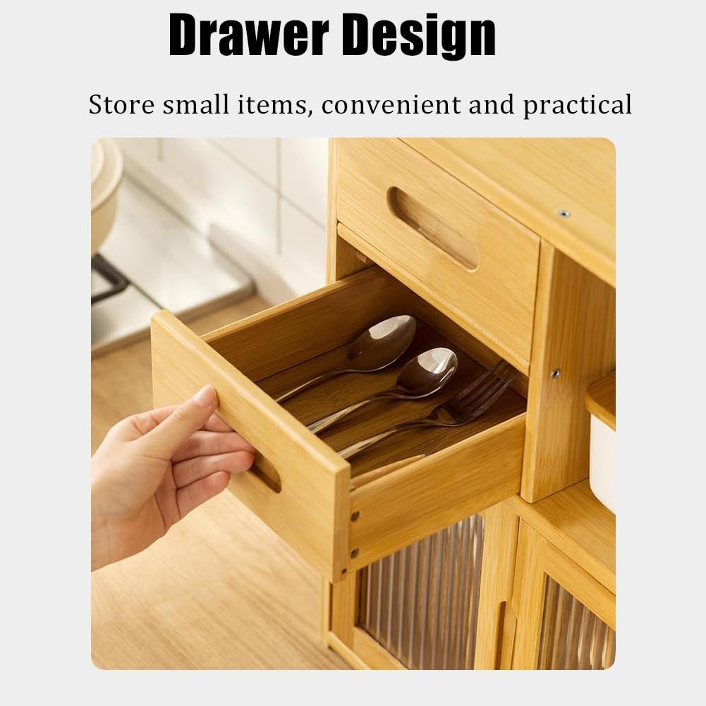 Countertop Cabinet, Small Countertop Pantry, Countertop Storage Cabinet with Drawers for Kitchen Dinning Room (Light Brown-Single drawer-24.4in)