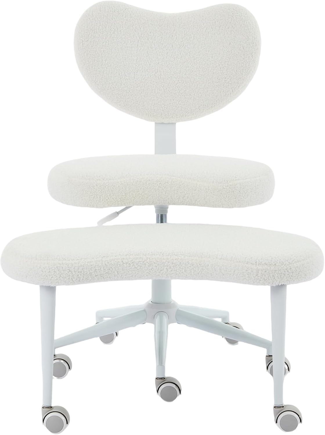 Ergonomic Cross Legged Office Chair with Wheels, Criss Cross Chair with Plus Cushion, 360° Swivel Meditation Chairs, ADHD Chairs with Height Adjustable Seat, Lumbar Back Support, Teddy Fabric, Ivory