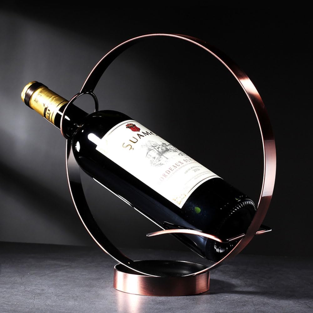Metal Single Tabletop Wine Rack – Freestanding Countertop Decorative Wine Bottle Holder, Unique Wine Gifts and Accessories for Wine Lovers (Oil Rubbed Bronze)
