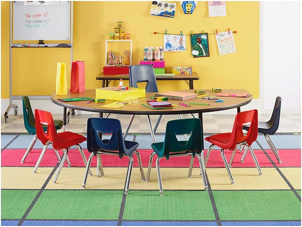 Lorell Classroom Student Stack Chairs, 18"H Seat, Navy/Silver, Set of 4