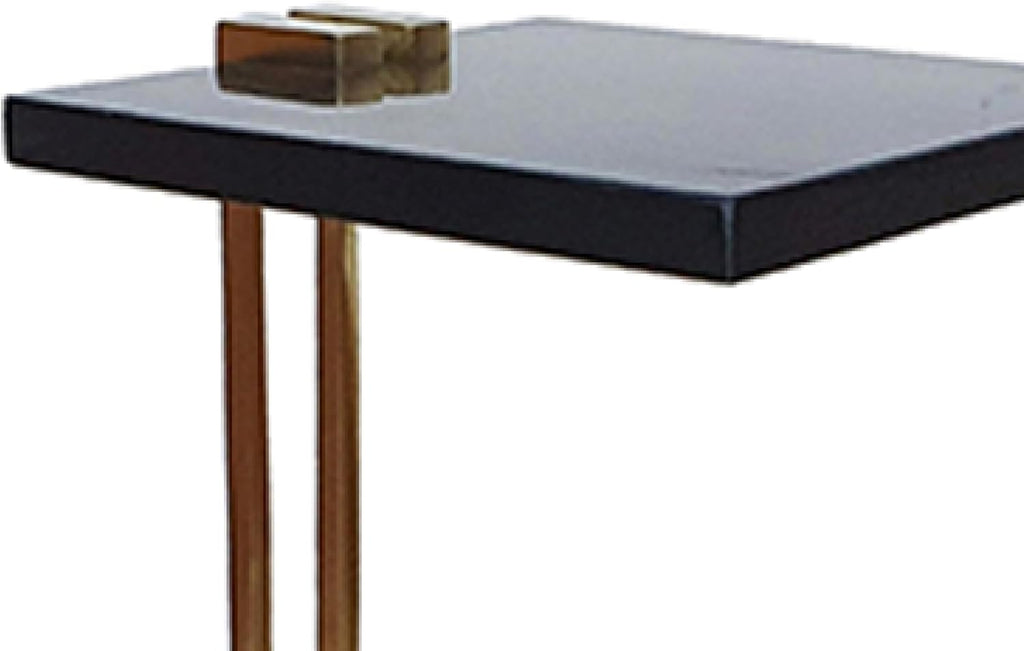 Benzara Dani Side End Table, Square Black Marble Top and Base, C Shape, 13 Inch