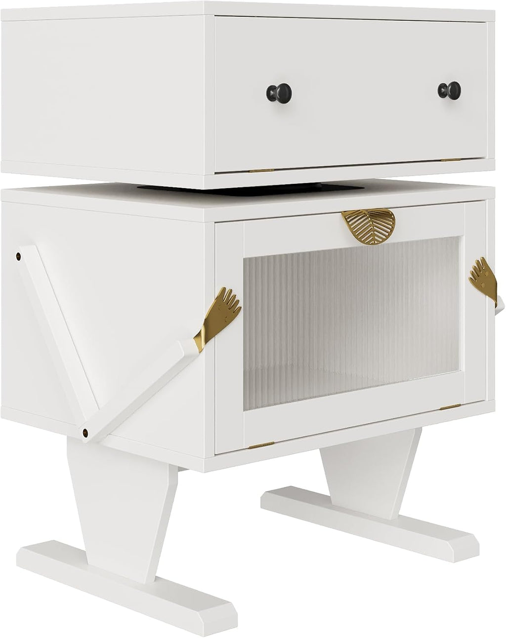 May in Color End Table with LED Light Strips, Creative End Table with Storage, Wood Night Stand Cabinet, Modern Bedside Table with 360° Rotating Drawer for Living Room, Bedroom, Nursery, White