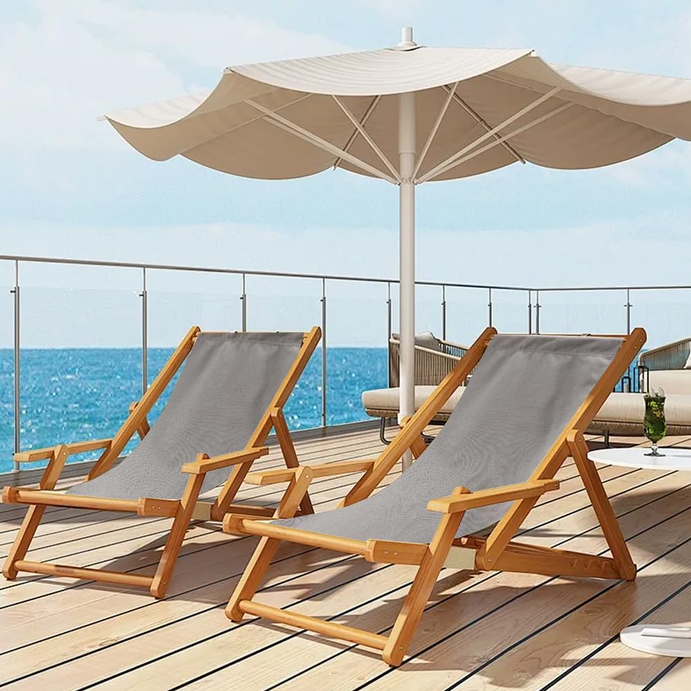 GORGECRAFT 120X43cm Beach Sling Chair Replacement Canvas Outdoor Lounge Chairs Covers Replacements Light Grey Portable Reclining Sling Chair Fabric for Sunbathing Garden Courtyard Relaxation