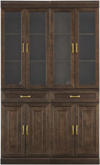 HomeStock Modern Minimalism Stanton 2Pc Glass Door Kitchen Storage Pantry Cabinet Set - 14.5" D x 47.5" W x 78" H, Floor Mountable, Shelves Included, 2 Doors 2 Drawers