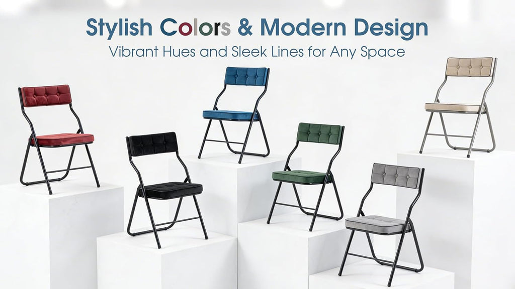 Padded Folding Chairs Set of 4, Heavy Duty Folding Chairs with Cushion, Portable and Comfortable Sets for Dining, Office, Party, Card Table Bule