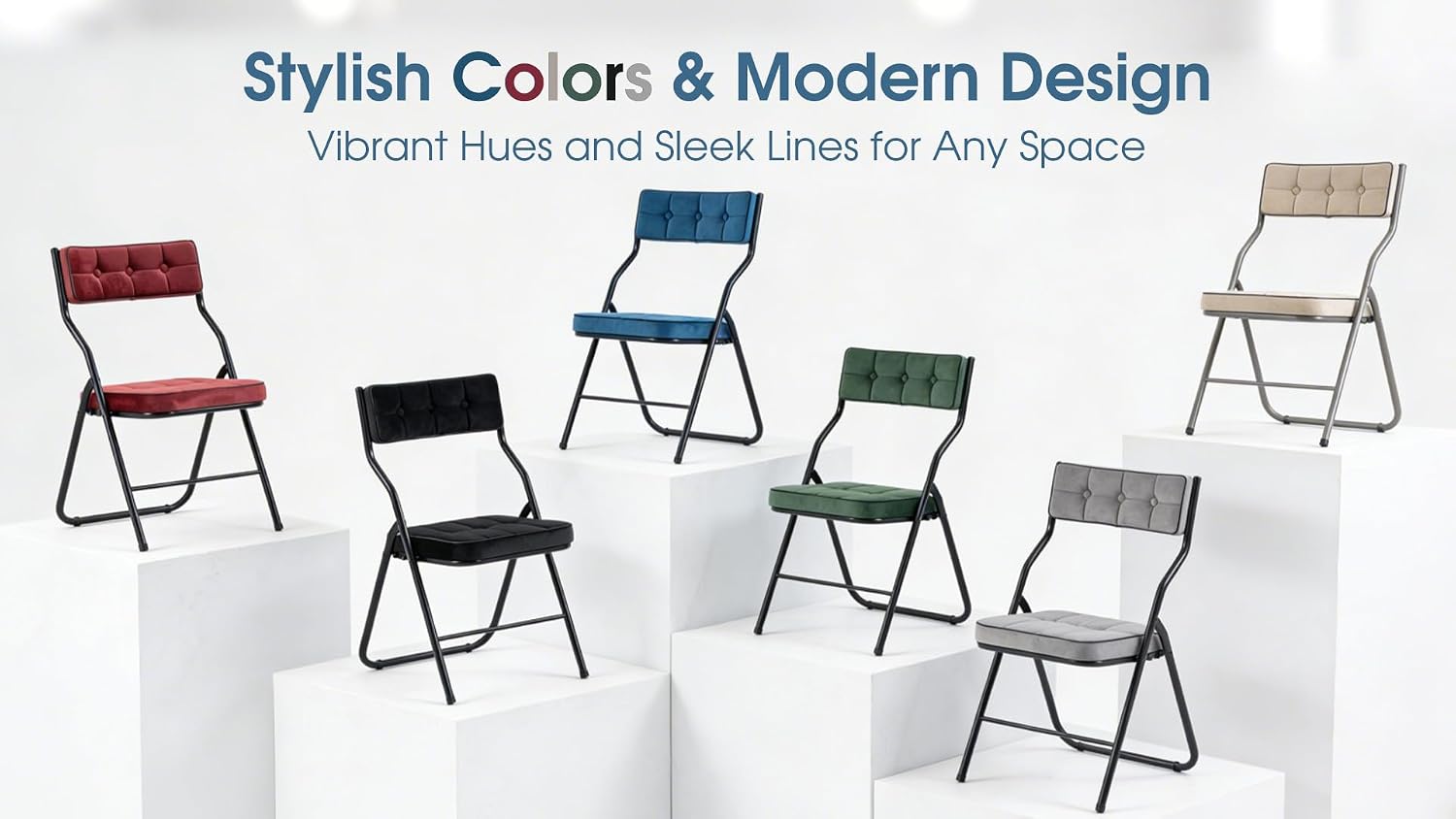 Padded Folding Chairs Set of 4, Heavy Duty Folding Chairs with Cushion, Portable and Comfortable Sets for Dining, Office, Party, Card Table Bule