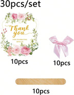 30Pcs Pink Bohemian Folding Hand Fans, Thank You Design Wedding Guest Gifts, Party Favors for Bridesmaids, Tea Party, Church Dance and Decorations