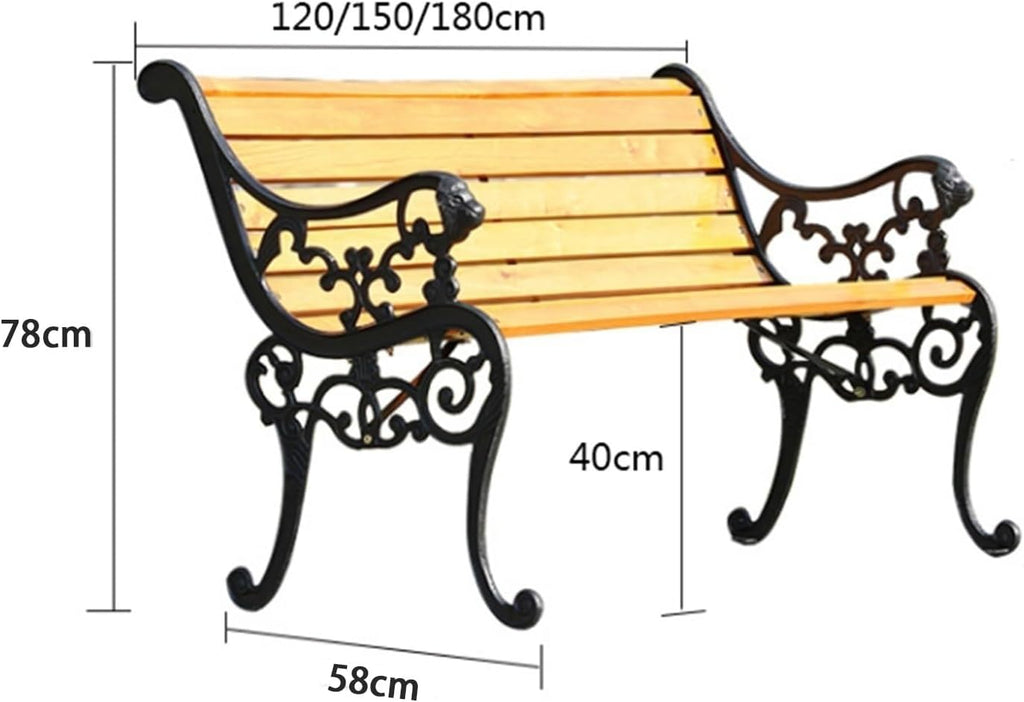 Patio Benches for Outdoors Outdoor Benches, Patio Garden Leisure with Cast Iron Carved Armrests and Legs, Slat Seats and Backrest, for, Courtyard, Backyard Garden Benches for Outdoors
