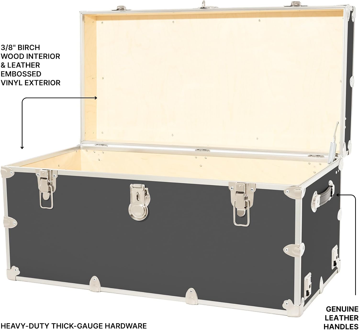 Rhino Trunk & Case Classic XXL Home Storage & College Trunk With Wheels - 36”x18”x18”, Seats 1500+ lbs, Soft-Close Lid. USA Made Secure Dorm Furniture, Organization, Steamer Style Blanket Chest