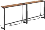 Kitstorack 2-Pack Narrow Console Table with Adjustable Height (25"-33") & 2 Power Outlets, Skinny Behind Couch Table, 78.8" Long x 5.9" Wide Sofa Side Table for Living Room, Rustic Brown