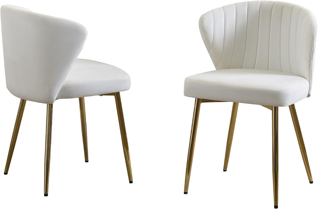 WUTUTUEE Velvet Vanity Chair Set of 2, Modern Makeup Chair with Back Golden Legs, Small Cute Accent Chair for Vanity, Living Room, Bedroom, White