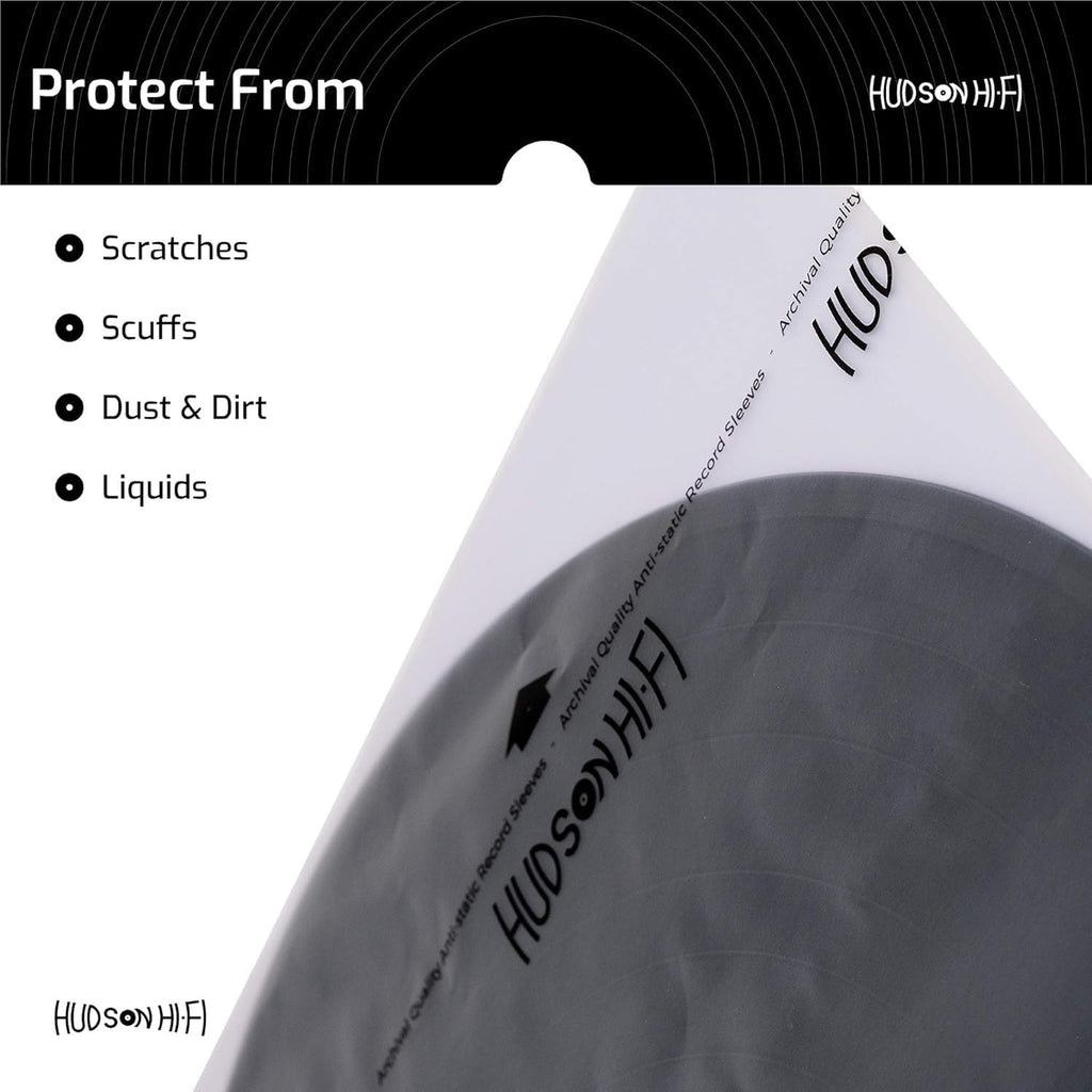 Hudson Hi-Fi Anti-Static Vinyl Record Sleeves - Durable Clear Disc Sleeves- Protect Your LP Albums from Scratches, Dust & Dirt - Acid-Free Rice Paper Disc Covers, 50x Inner Sleeves