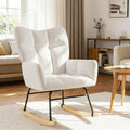 Nursery Rocking Chair with High Backrest, Indoor Upholstered Glider Rocker, Modern Comfy Accent Armchair for Bedroom, Living Room, Bedroom, Reading, Office, White