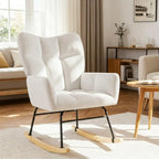 Nursery Rocking Chair with High Backrest, Indoor Upholstered Glider Rocker, Modern Comfy Accent Armchair for Bedroom, Living Room, Bedroom, Reading, Office, White