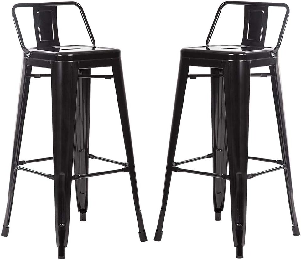 FDW Metal Bar Stool Set of 2 Height Adjustable 30 Inches Stackable Barstools Low Backrest Kitchen Chairs Patio Chairs Dining Stool Tolix Style Bar Stools,Black